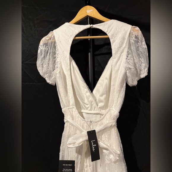 Lulus XSMALL Romantic Prose White Lace Puff Sleeve Midi Skater Dress - Picture 8 of 9